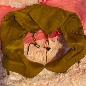 Caramel suede thigh high heel boot